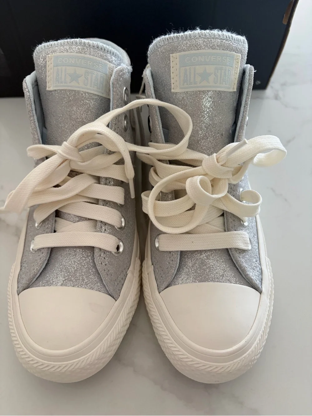 Converse High Top Sneakers in Silver Glitter NWT Size Girls 5